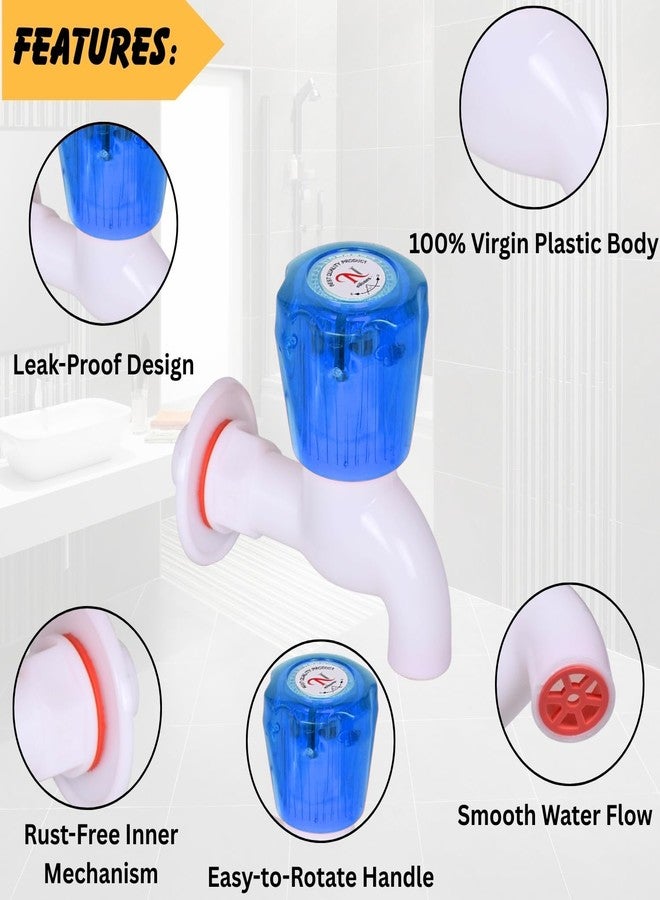 Nilsons Crystal Blue 7 Pc Water Tap Set | 6 Bib Cocks + 1 Sink Tap | Plastic Faucet for Bathroom, Kitchen, Garden | Wall Mounted | Unbreakable Body | Leak-Proof | White & Blue - Image 2